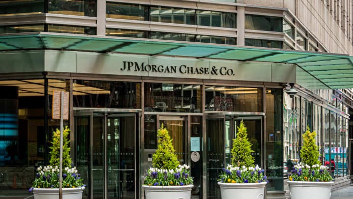Main entrance at JPMorgan Chase headquarters in New York...
