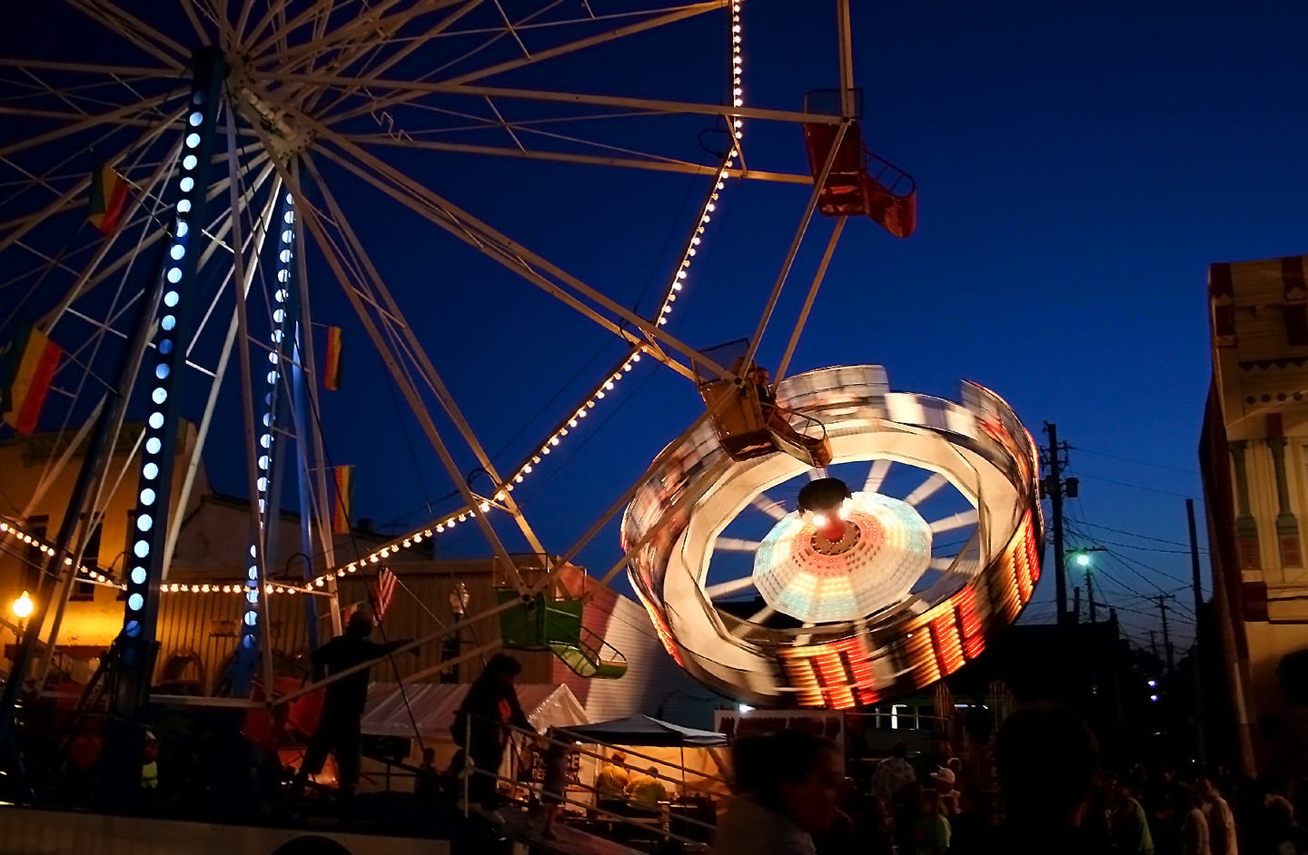 Each June, Knightstown hosts its Jubilee Days celebration, which features a carnival and parade. The summer night is punctuated by the midway’s thumping music and flashing lights. Many a wide-eyed kid circled the attractions, nibbling cotton candy while deciding which ride to try next. 