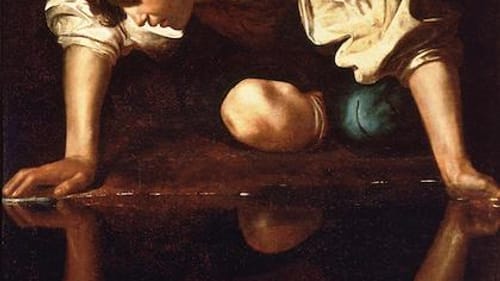 Narcissism isn't especially new. Caravaggio's "Narcissus," 1594-1596. (Photo via Creative Commons/Wikimedia)