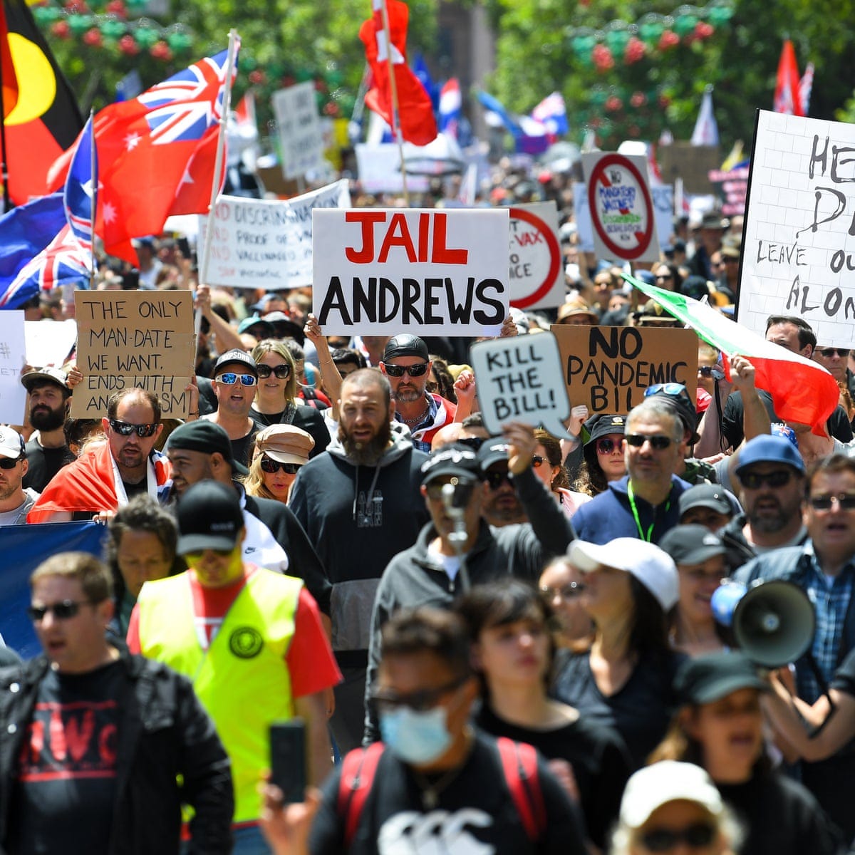 Australia Covid protests: threats against 'traitorous' politicians as  thousands rally in capital cities | Australian politics | The Guardian