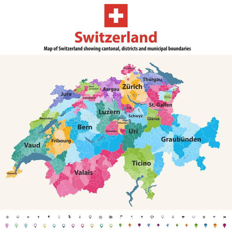 Mapa Vectorial De Suiza Que Muestra Las Fronteras Cantonales, Distritales Y  Municipales Mapa Coloreado Por Cantones Y Dentro De C Ilustración del  Vector - Ilustración de cantonal, naturalizado: 167953839