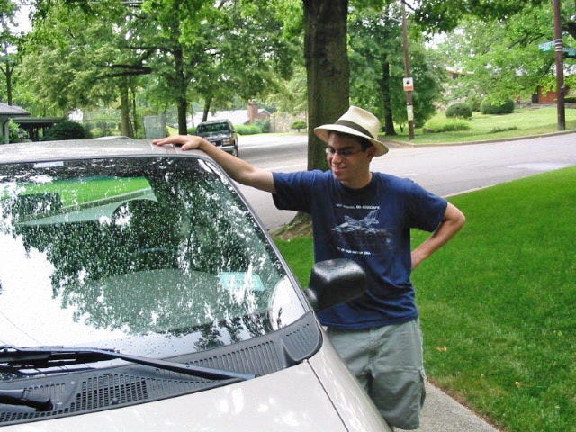 Foer with the minivan he drove across the United States at age 19. 
