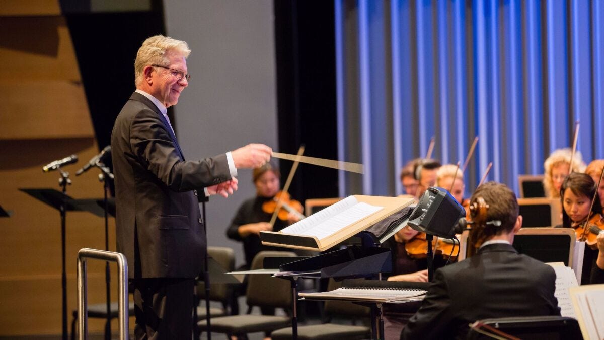 John Mauceri conducts the New West Symphony at the Valley Performing Arts Center in Northridge on Nov. 17.