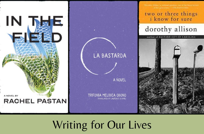 Small images of the three featured books above the text ‘Writing for Our Lives’ on a light green background.