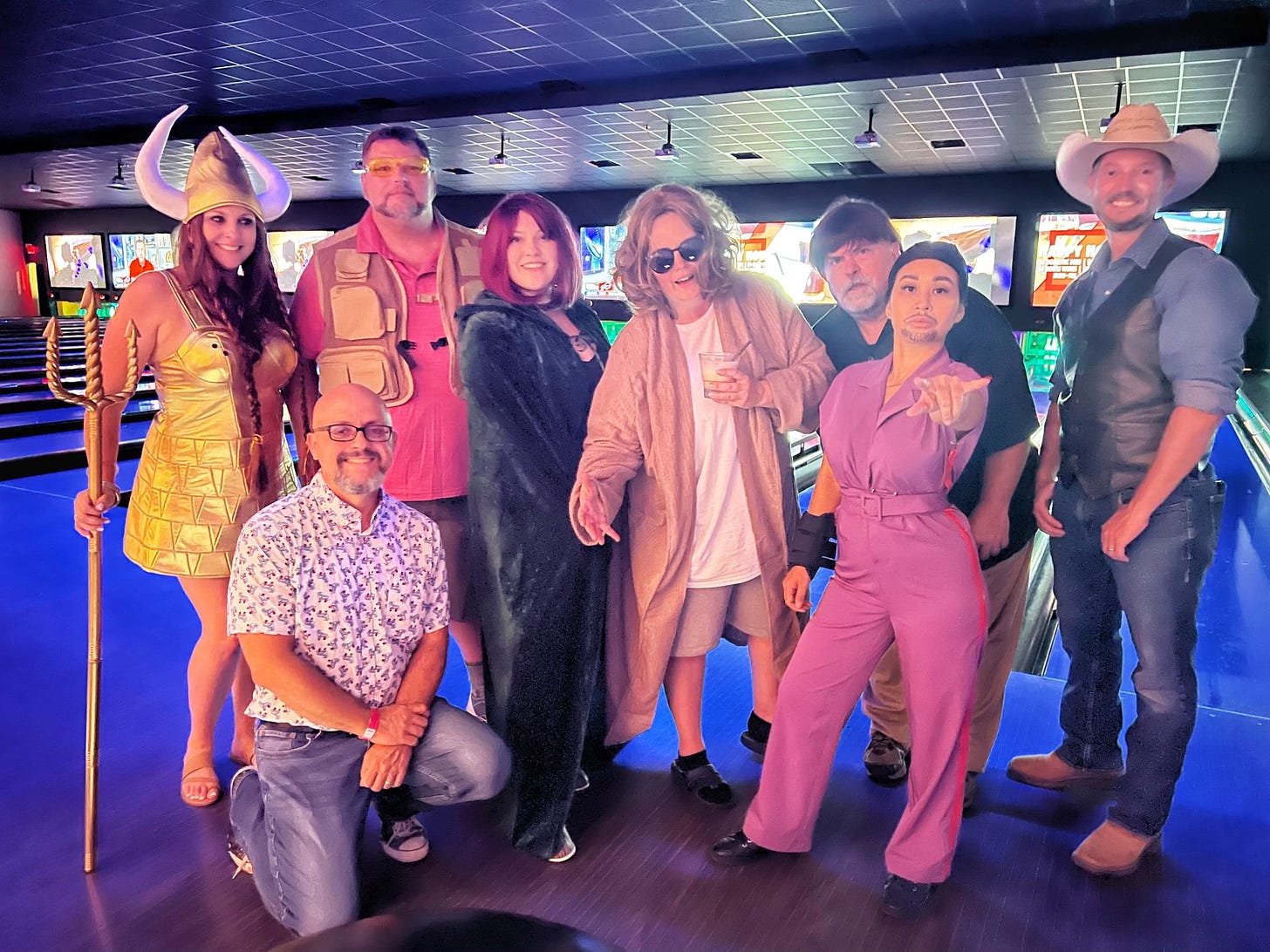 A group of bowlers dressed as characters from "The Big Lebowski"