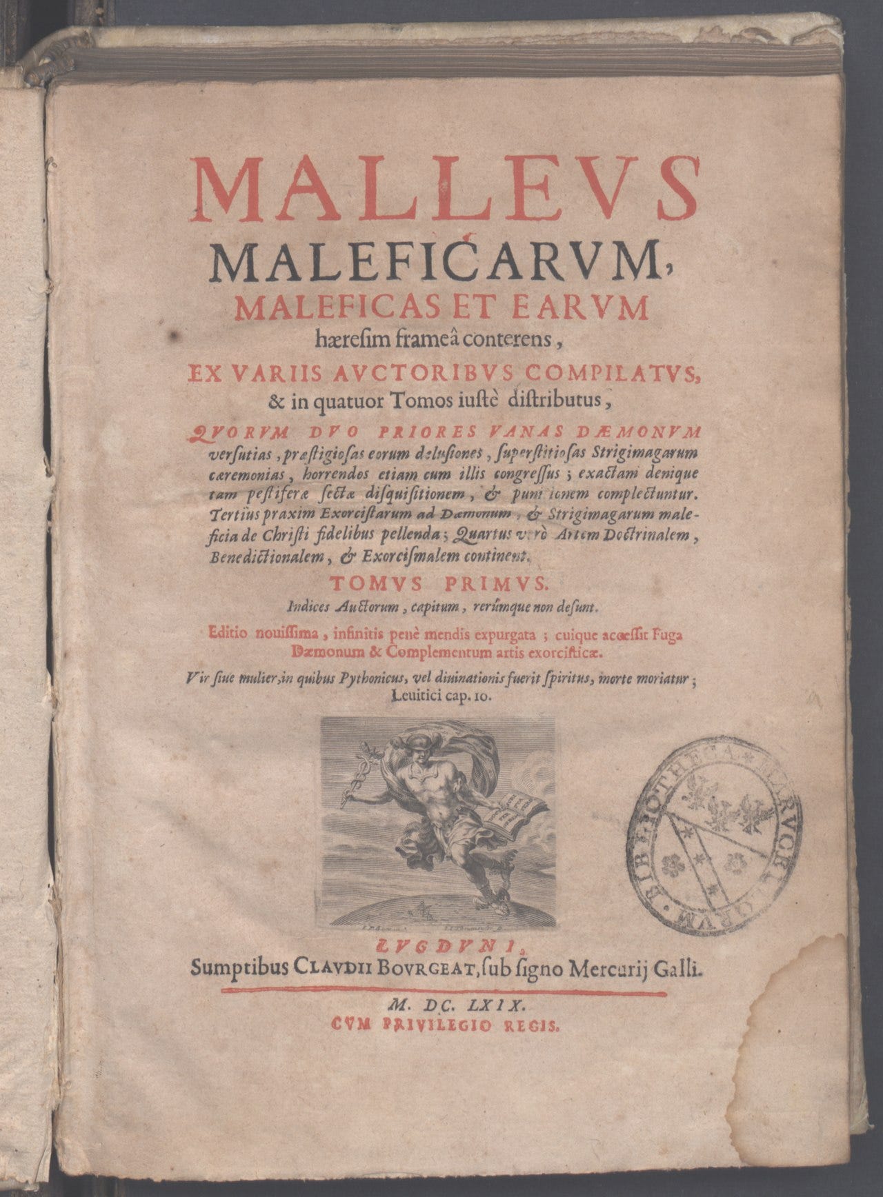 Capa do Malleus impresso com letras romanas, de 1669