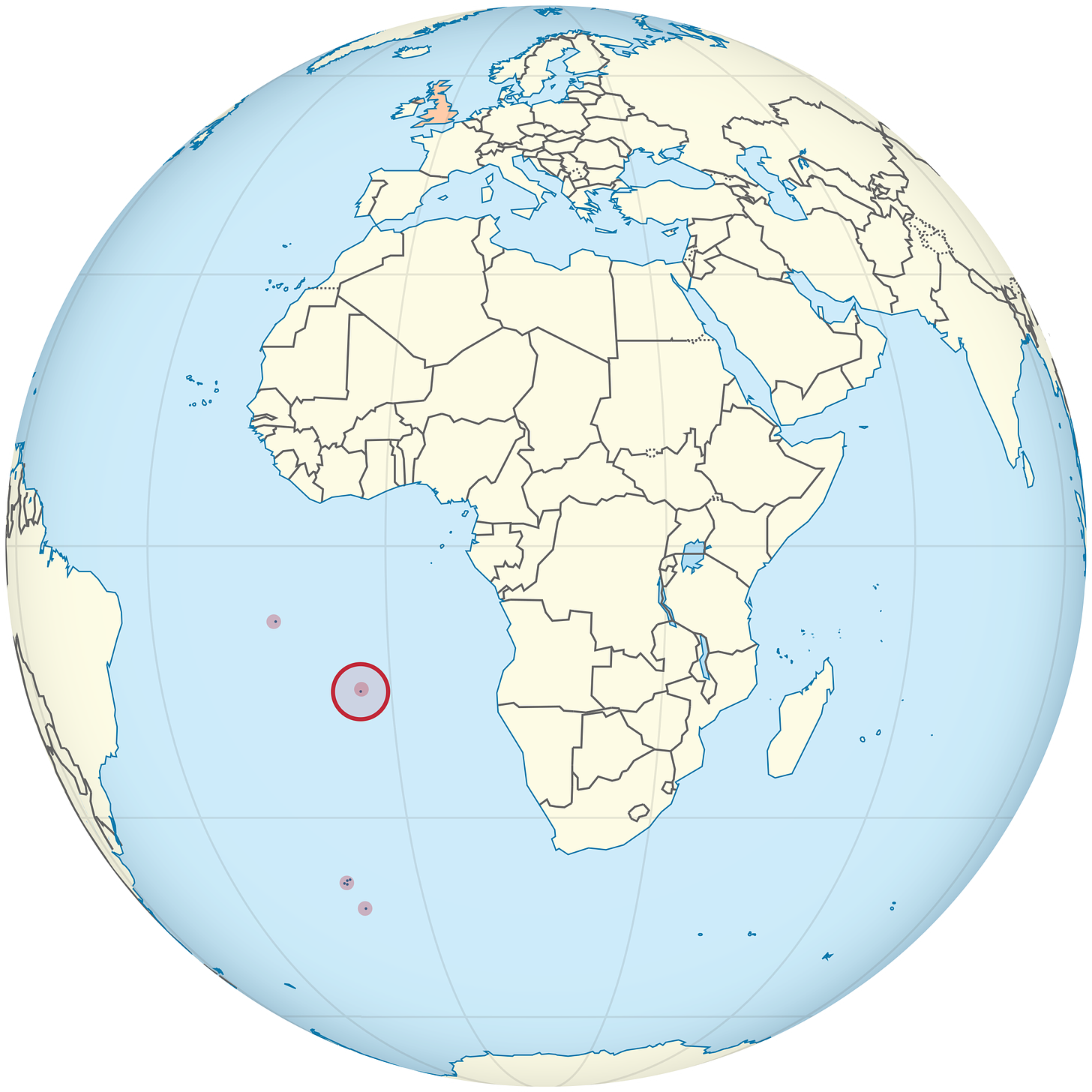 Location of Saint Helena in the southern Atlantic Ocean