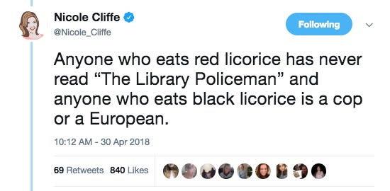 Funny tweet about licorice