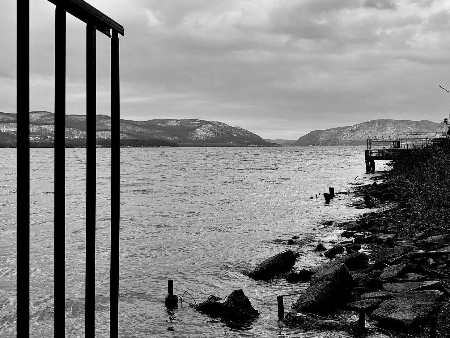 black and white of  Hudson looking south from  Newburgh