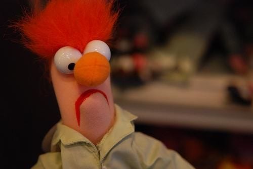 Beaker the Muppet, looking horrified.