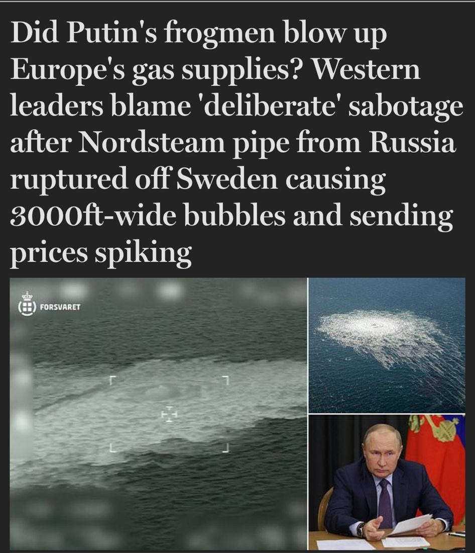 Western leaders blaming Nord Stream 2 rupture on Russia