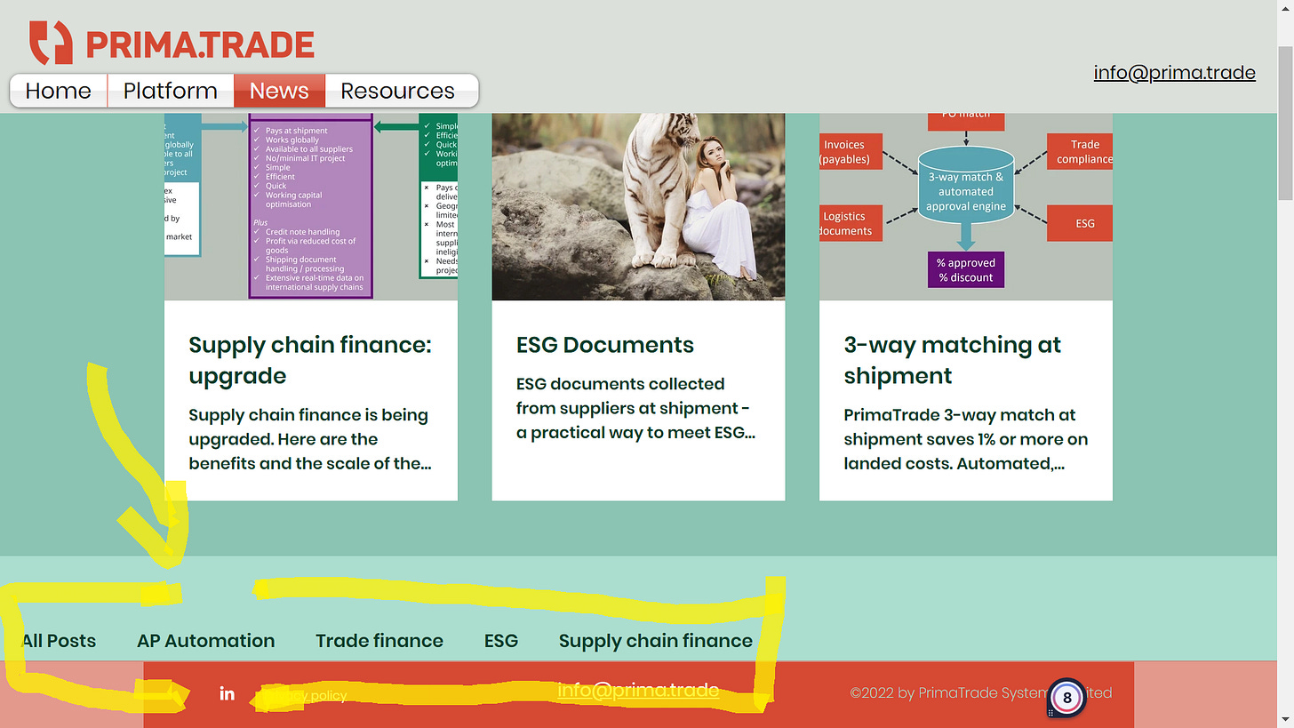 Landing page of the trade finance blog of PrimaTrade