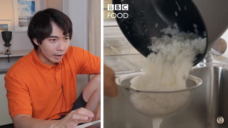 Nigel Ng couldn’t mask his horror while watching Hersha Patel’s version of a simple egg fried rice. — Screenshot from YouTube/mrnigelng Nigel Ng couldn’t mask his horror while watching Hersha Patel’s version of a simple egg fried rice. — Screenshot from YouTube/mrnigelng