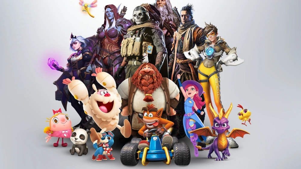 Several Xbox and Activision Blizzard character mascots posed together