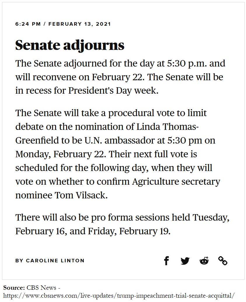 Senate adjourns for recess in Feb 2021