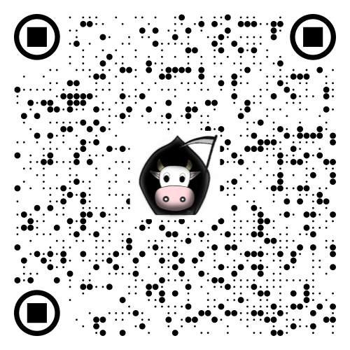 QR code with a cow grim reaper emoji in the center