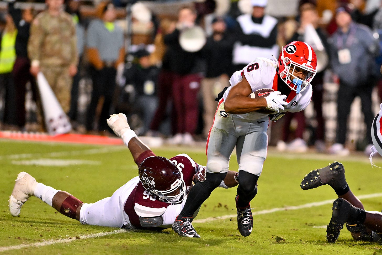 Georgia running back Kenny McIntosh (6) during a game against Mississippi State at Davis-Wade Stadium in Starkville, Miss., on Saturday, Nov. 12, 2022. (photo by Rob Davis) Georgia running back Kenny McIntosh (6) during a game against Mississippi State at Davis-Wade Stadium in Starkville, Miss., on Saturday, Nov. 12, 2022. (photo by Rob Davis)