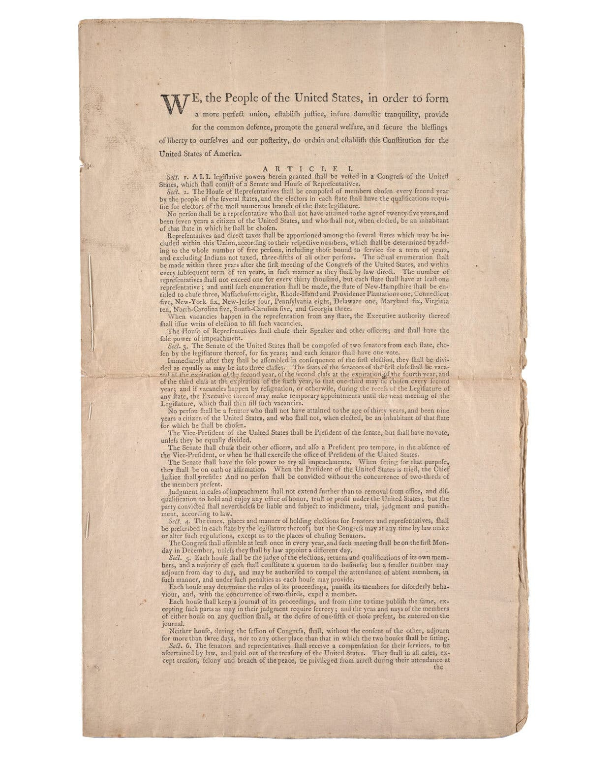 Copy of US Constitution up for auction.
