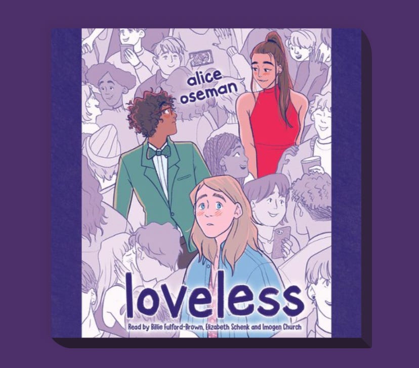 Hand illustrated cover art featuring a fair skinned blonde girl, in front of a darker skinned curly haired boy and girl with mid toned skin and brown hair, all in the midst of a crowd of people illustrated in purple grey scale