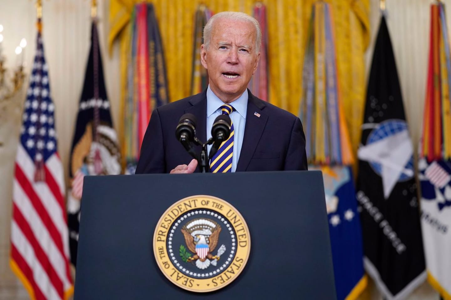 President Biden spoke about the American troop withdrawal from Afghanistan in the East Room of the White House on Thursday.