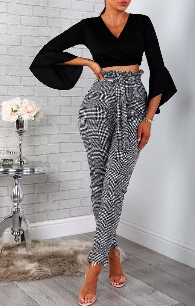 houndstooth paper bag slim fit pants