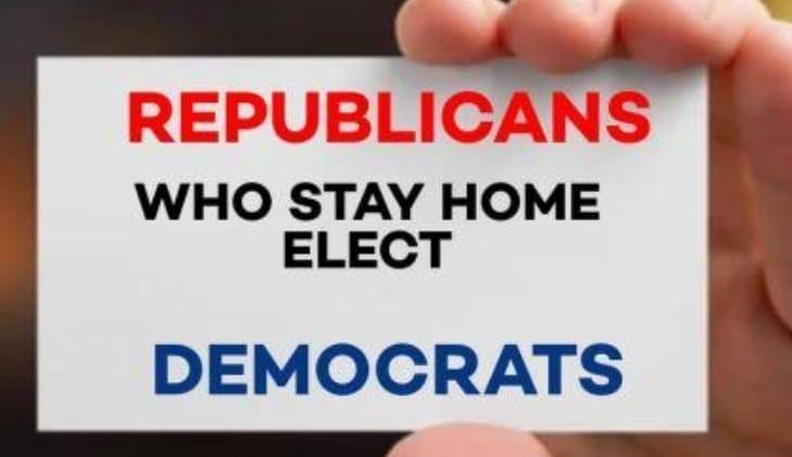 May be an image of text that says 'REPUBLICANS WHO STAY HOME ELECT DEMOCRATS'