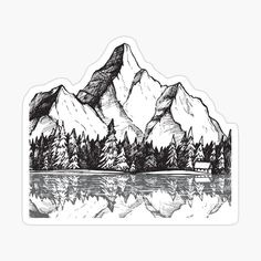 "Scenic Mountain with Reflection in Lake Water // Snowy Mountains Mountain Range Drawing" Tapestry by MagneticMama | Redbubble