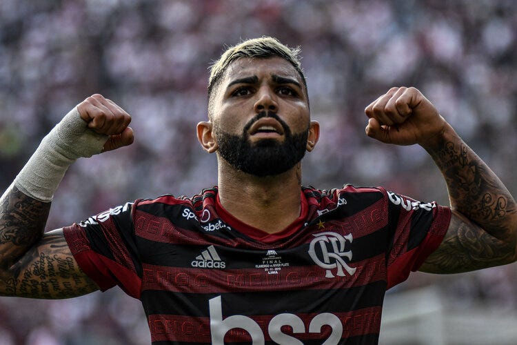 Gabriel ‘Gabigol’ Barbosa with his trademark celebration after his late equaliser for Flamengo