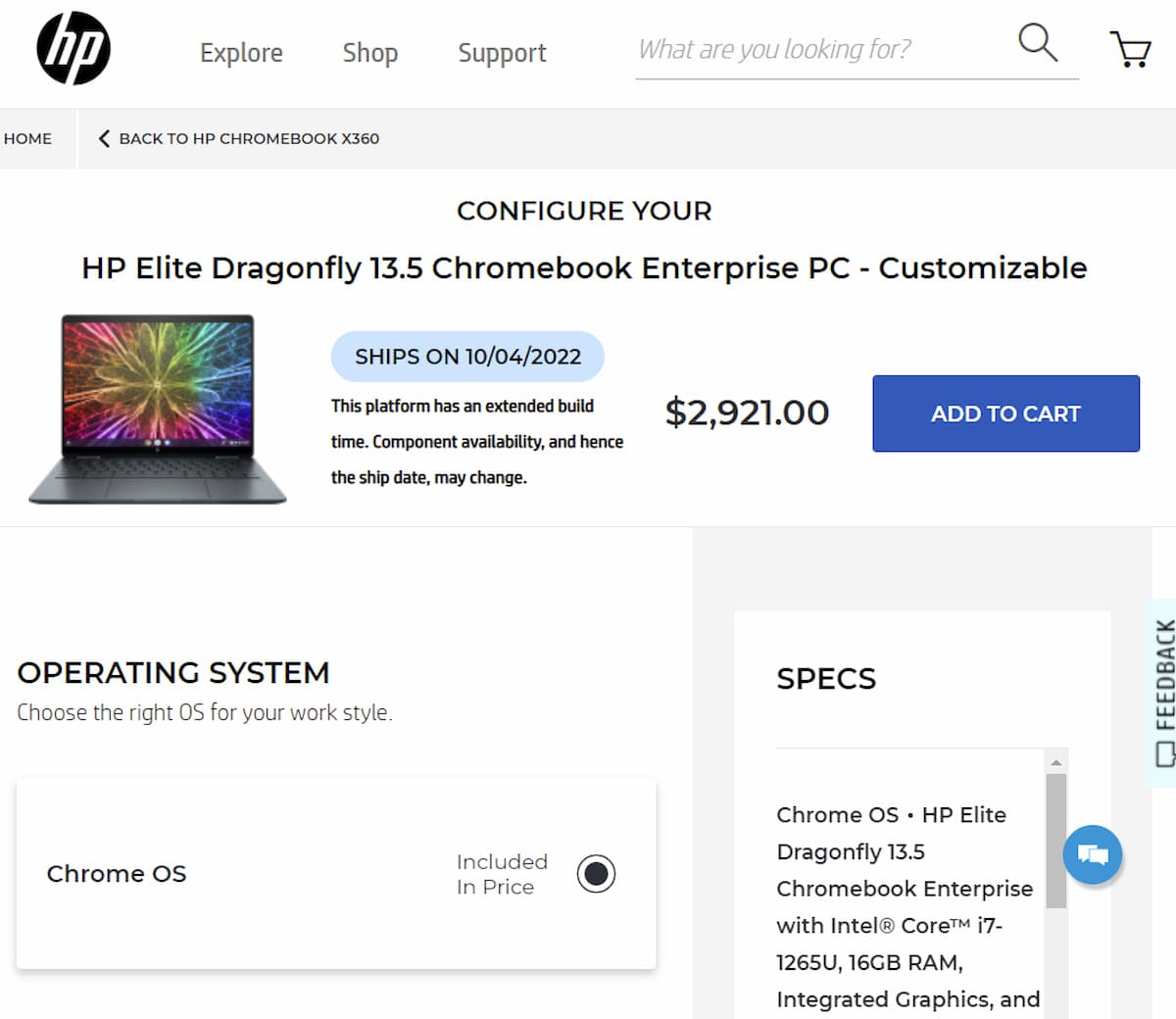 HP Elite Dragonfly Chromebook with Core i7 price