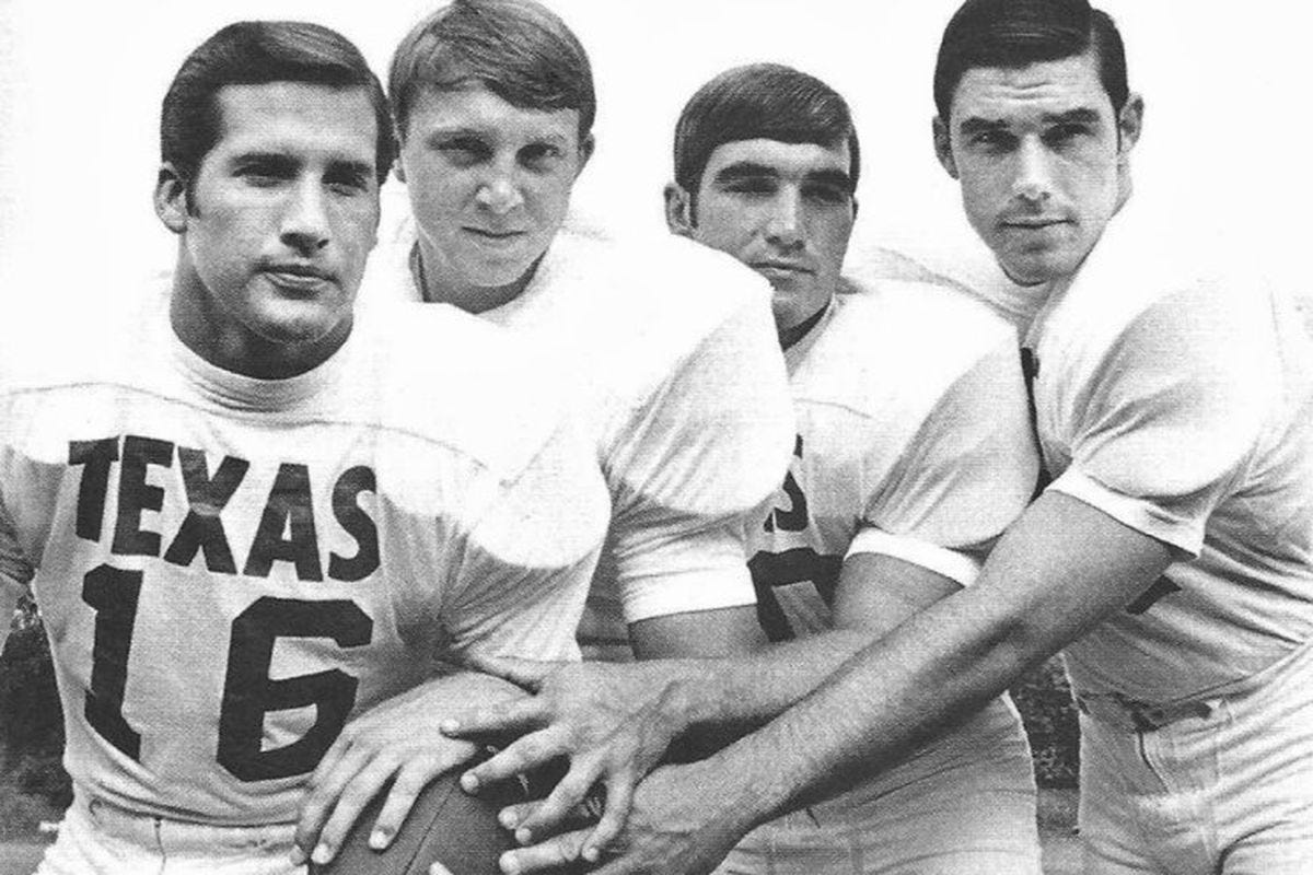 The University of Texas' 1969 backfield; James Street, Jim Bertelsen, Steve Worster and Ted Koy. Photo: University of Texas Archives.