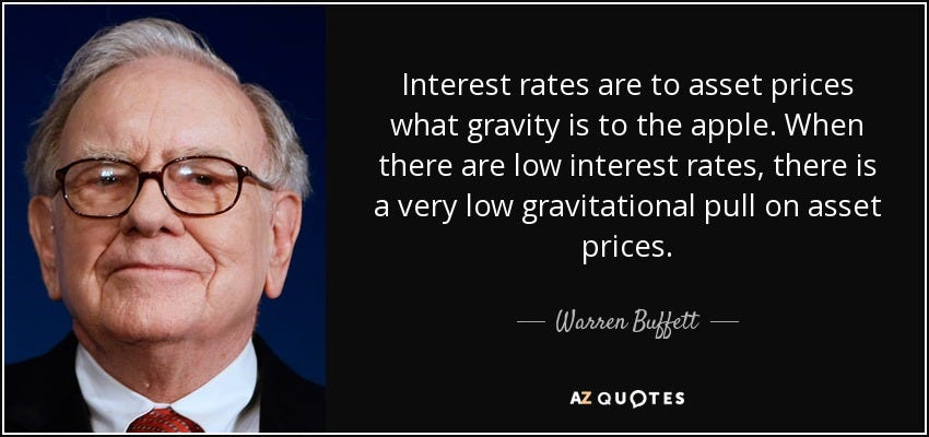 Warren Buffett quote: Interest rates are to asset prices what gravity is  to...