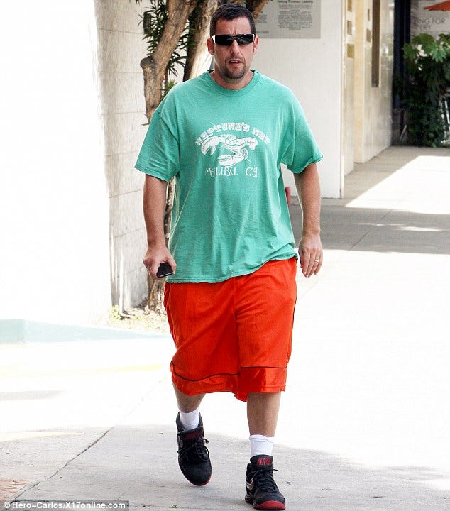 Adam Sandler wears baggy long shorts... but the odd attire does nothing to  flatter his burly frame | Daily Mail Online