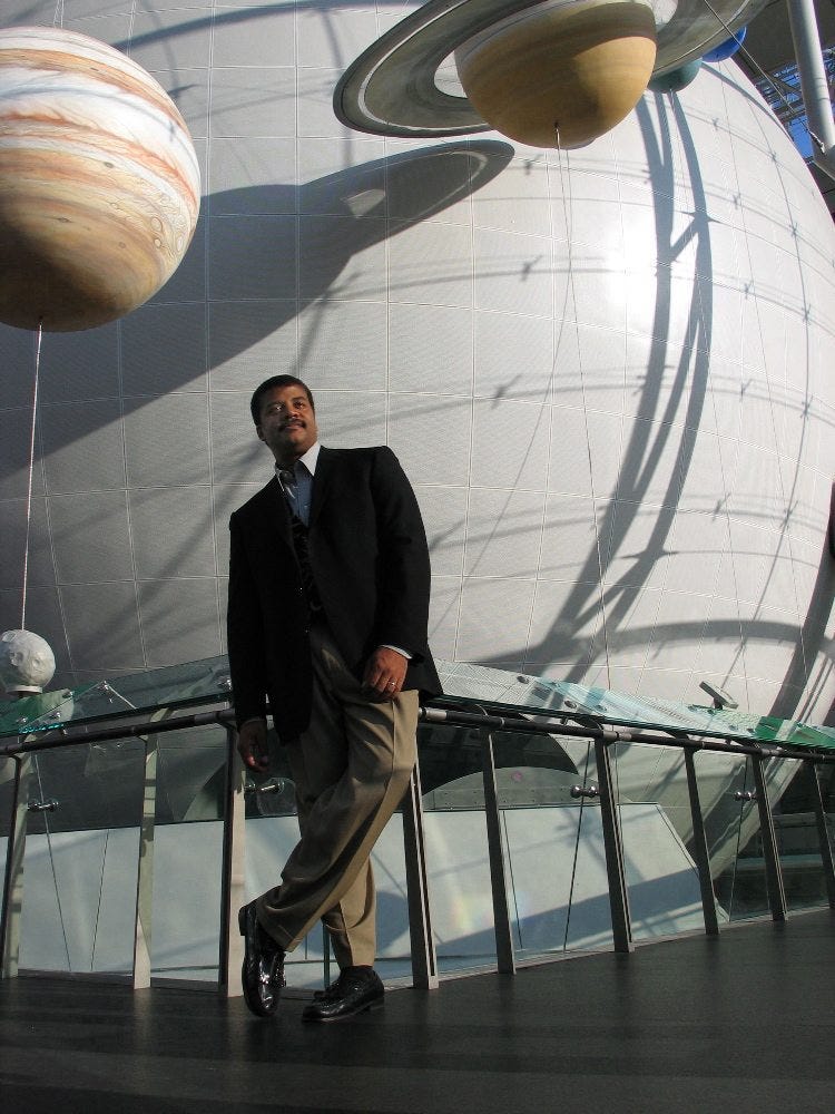 Shown: Neil deGrasse Tyson, astrophysicist and director of the American Museum of Natural History's Rose Center and Hayden Planetarium, hosts NOVA's four-part miniseries "Origins," airing September 28 & 29 on PBS. Credit: Daniel Deitch 2004