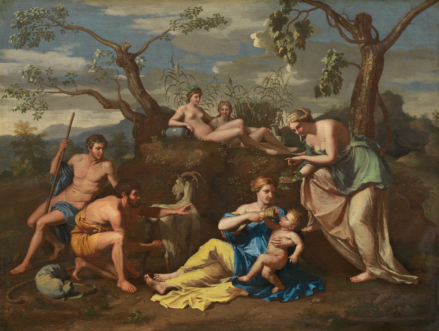 Nymphs Feeding the Child Jupiter, c. 1650 by Follower of Nicolas Poussin