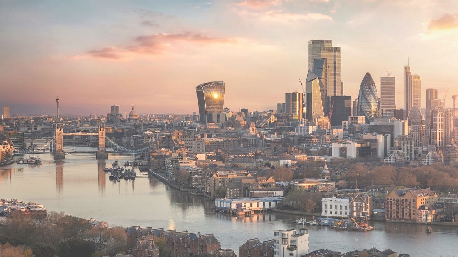 Aerial view of London during sunset