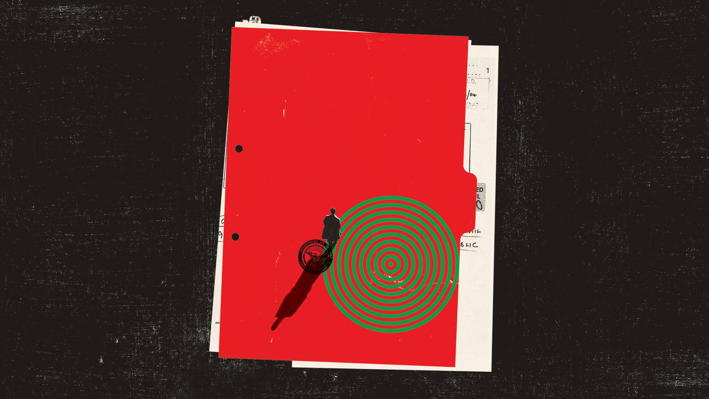 illustration of a red folder with green target and man with shadow