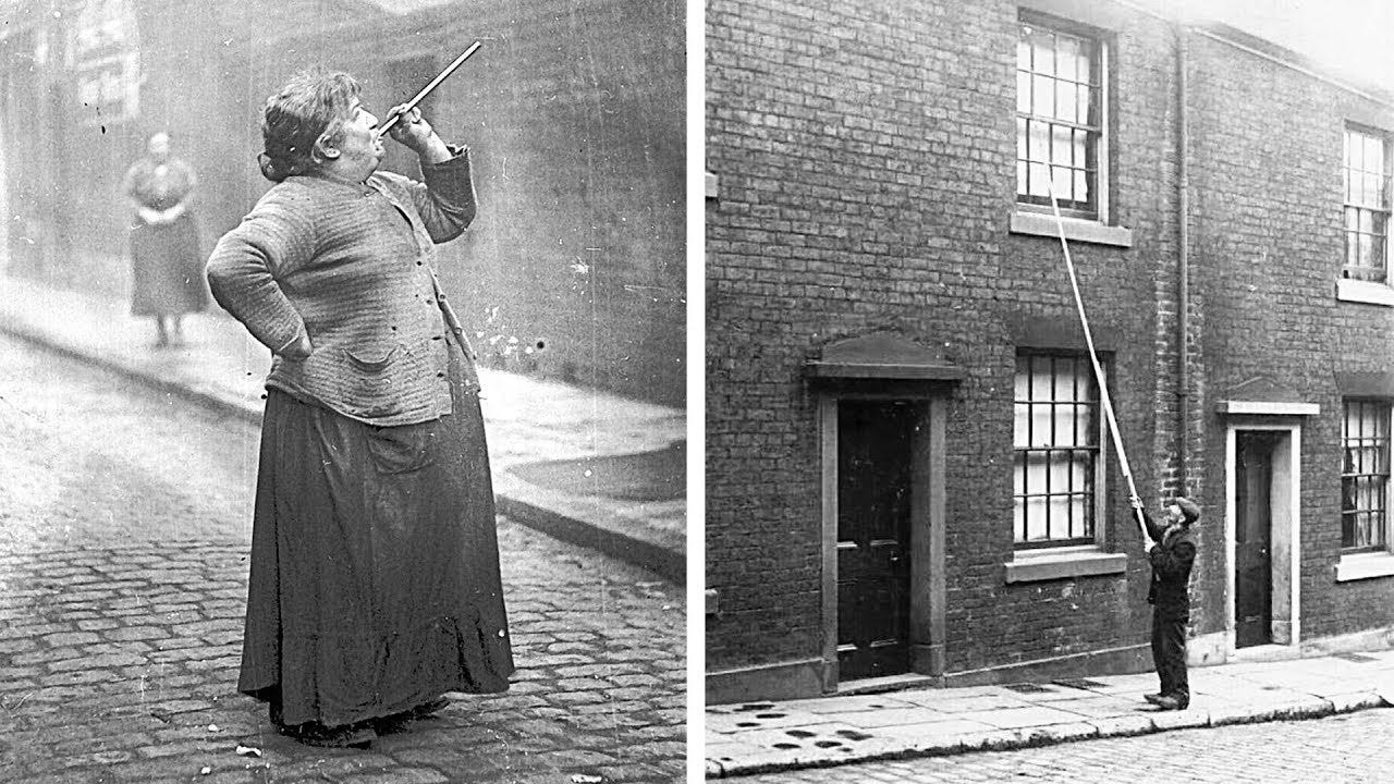 Knocker-up, sometimes known as a knocker-upper, was a profession in Britain  and Ireland that started during and lasted well into the Industrial  Revolution, when alarm clocks were neither cheap nor reliable. A