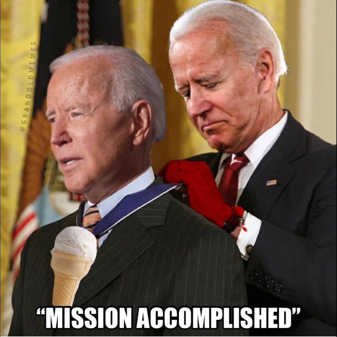 May be an image of 2 people and text that says '= ® "MISSION ACCOMPLISHED"'