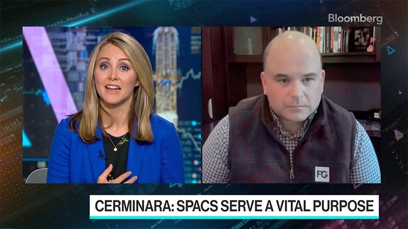 Image of Kyle Cerminara Appearing on Bloomberg Triple Take to discuss SPACs
