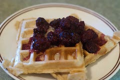 Waffles with warm blackberry compote