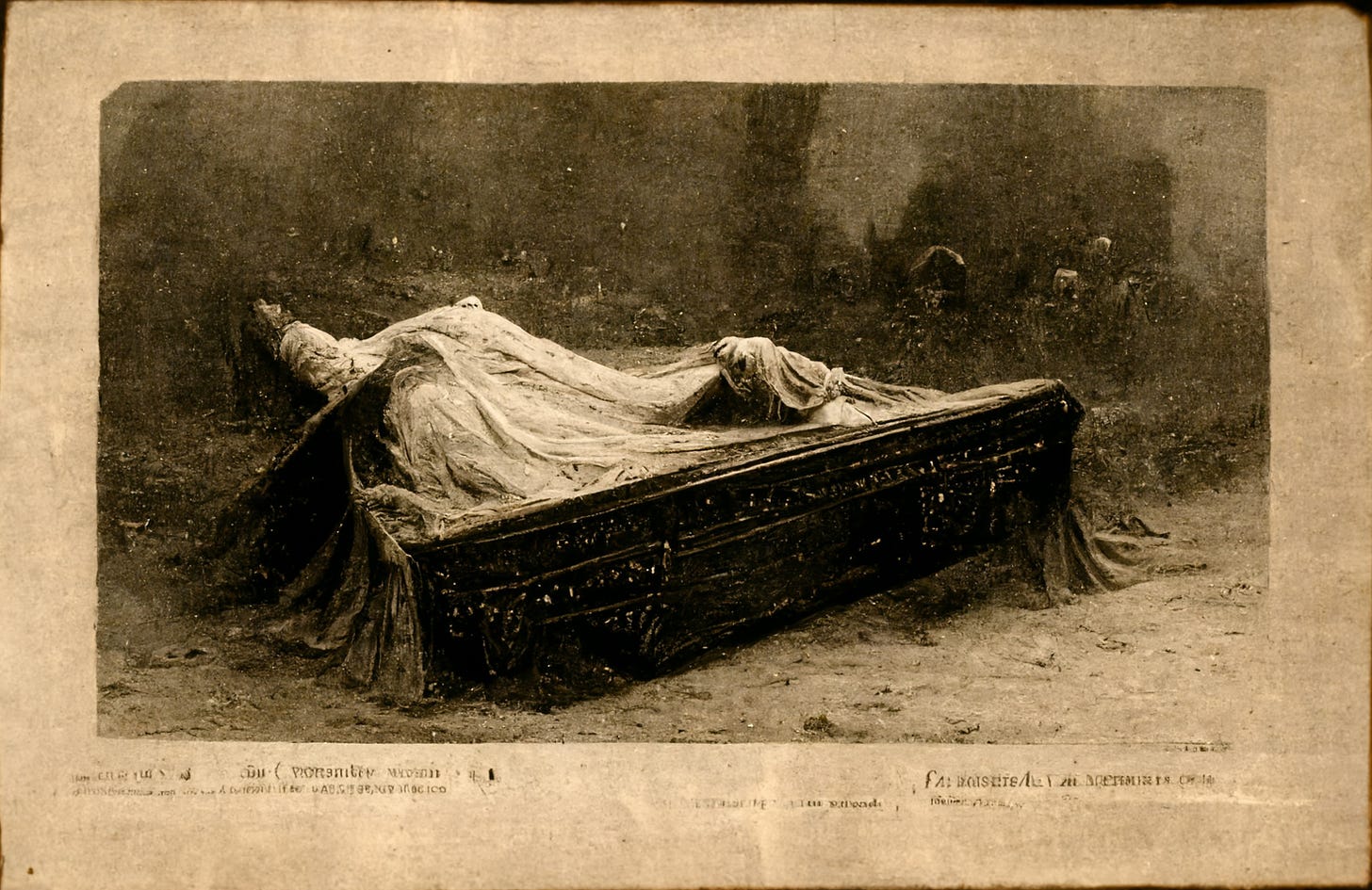 Knocks from the Coffin, image generated by Midjourney