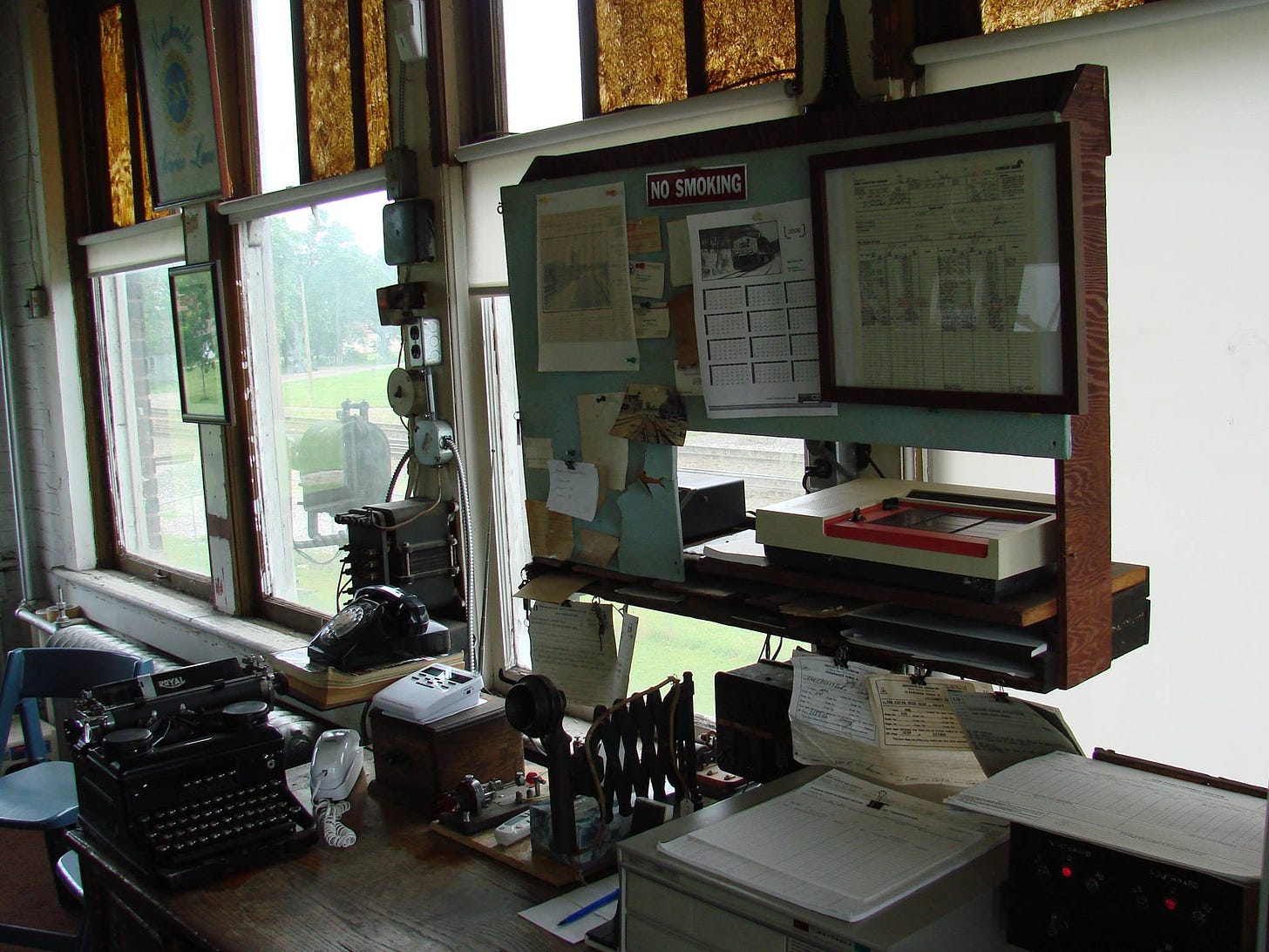 Inside the Haley Station Tower. Photo courtesy, Wabash Valley Railroad Museum