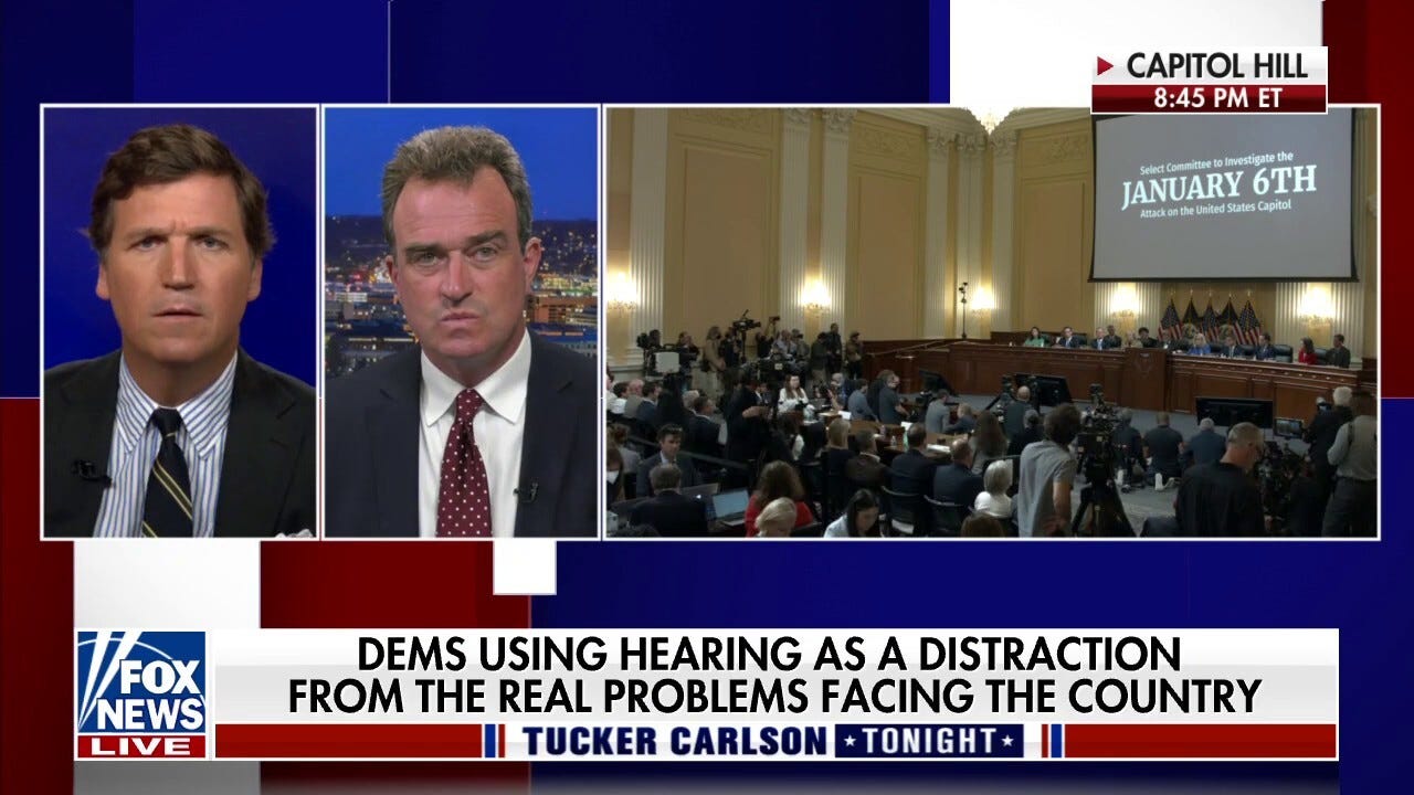 Tucker Carlson with Fox news chiron: Dems using Jan 6 hearings as a way to distract from real problems facing the country