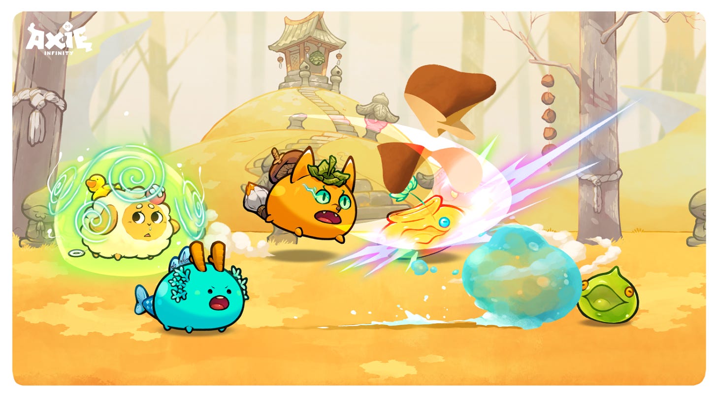 A scene from Axie Infinity showing monsters battling. (Axie Infinity)