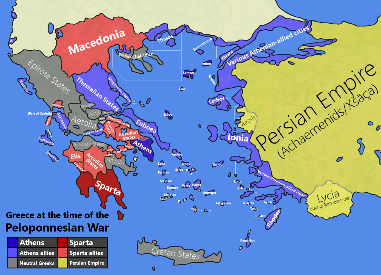 map of the Hellenic world at the start of the Peloponnesian War