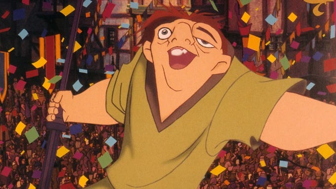 Quasimodo enjoying the Festival of Fools for the first time in his life.