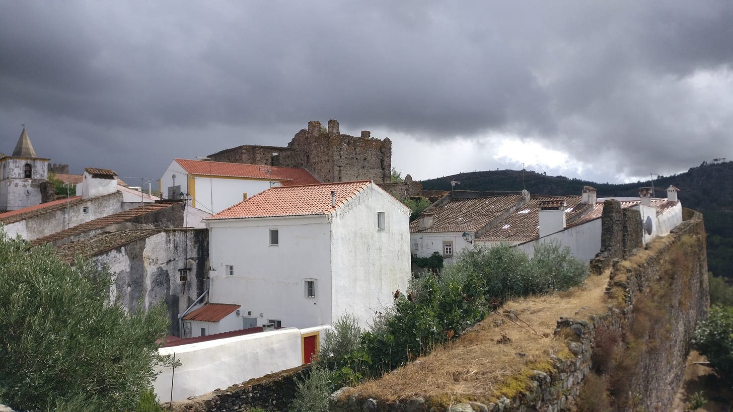 The castle walls of Castelo de Vide on a rainy day