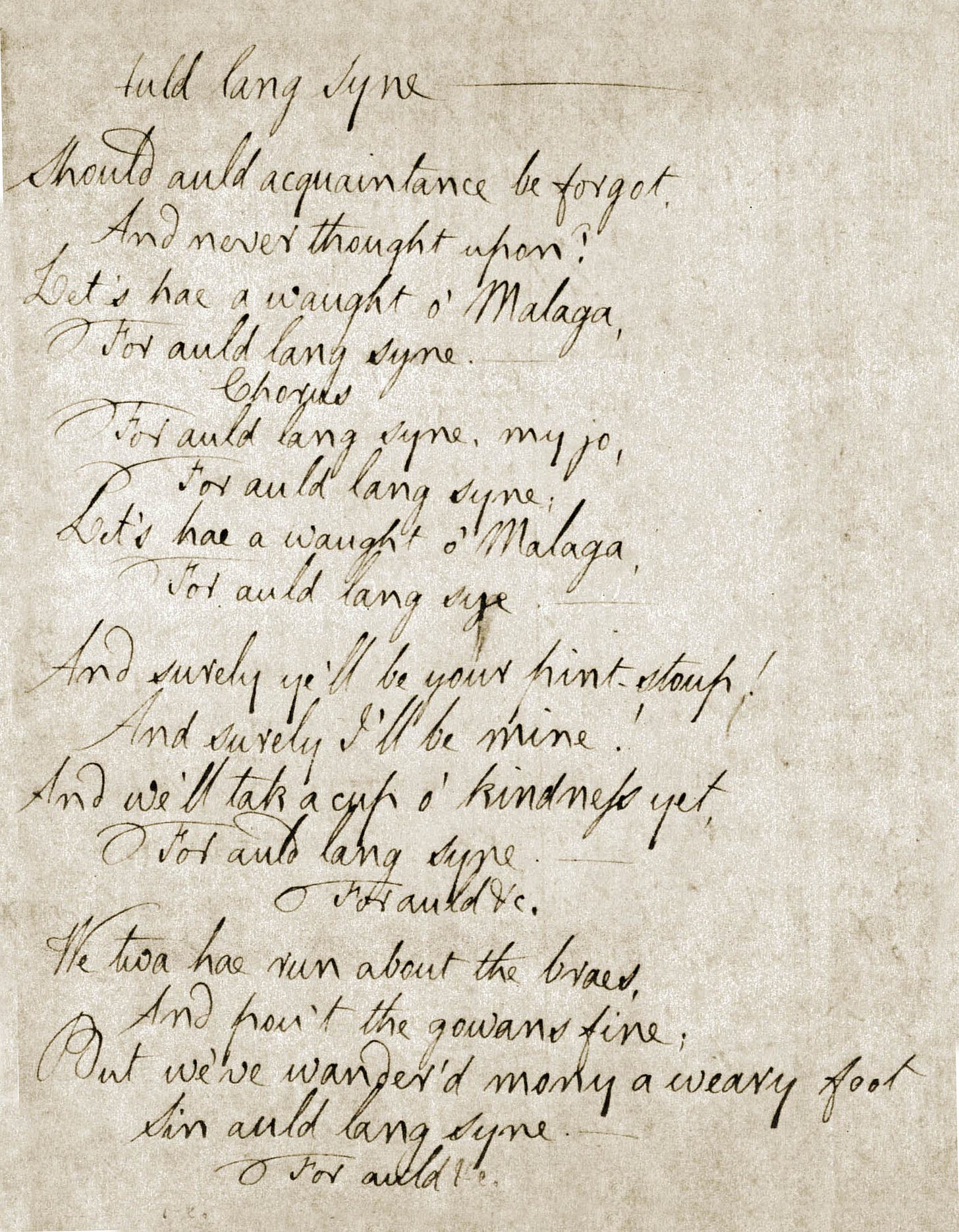 Robert Burns' original lyrics for "Auld Lang Syne"