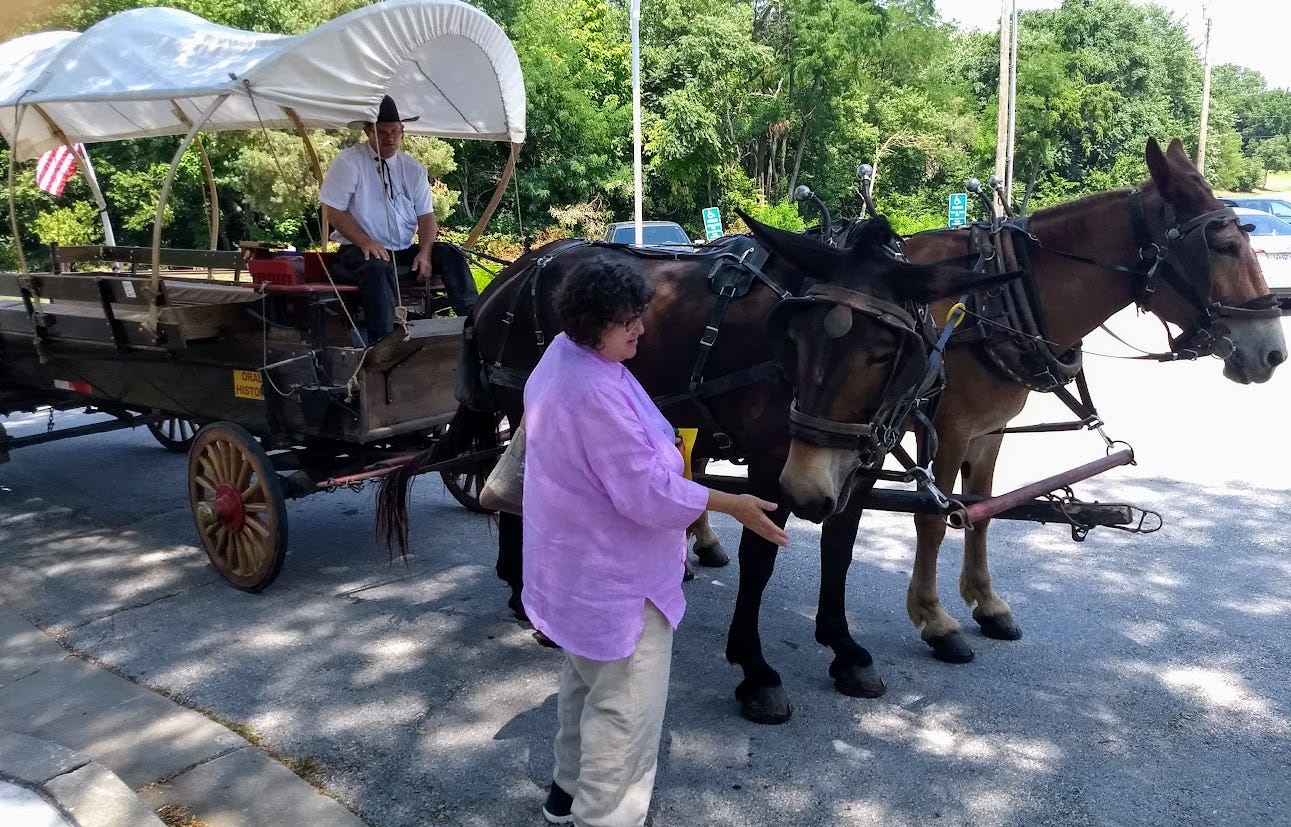 Annette with covered wagon Annette with covered wagon