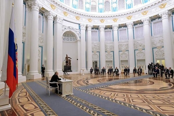 President Vladimir V. Putin meeting with members of Russia’s Security Council in Moscow on Monday.